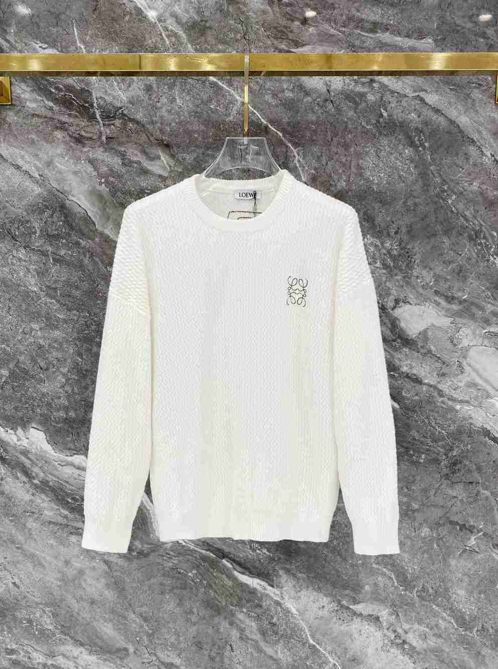 Loewe White Wave Pattern Knit Sweater